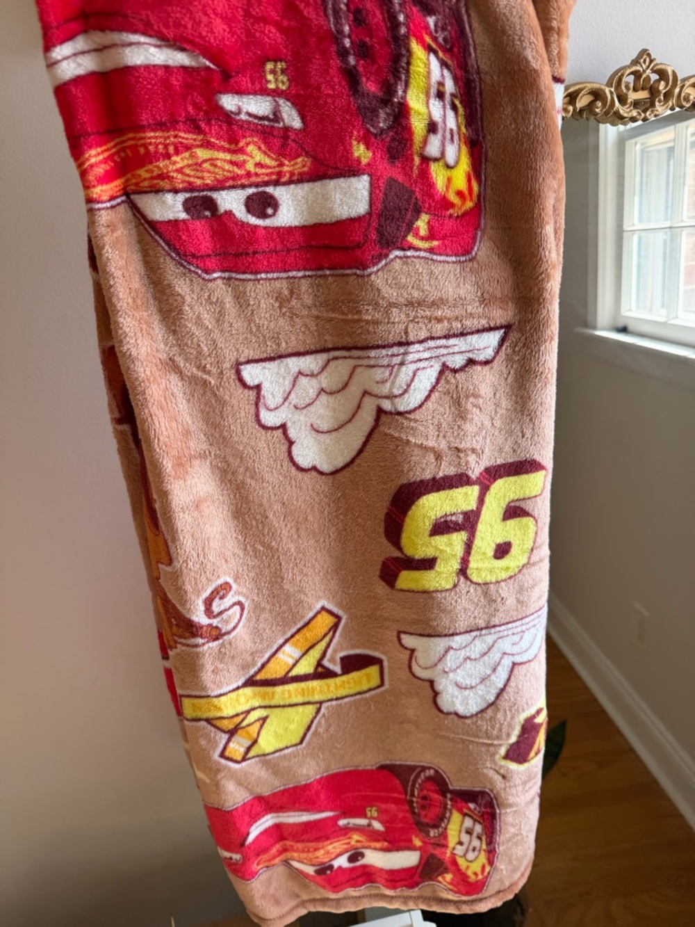 Disney Kids Plush Robe with Lightning McQueen Graphics - Red & Tan